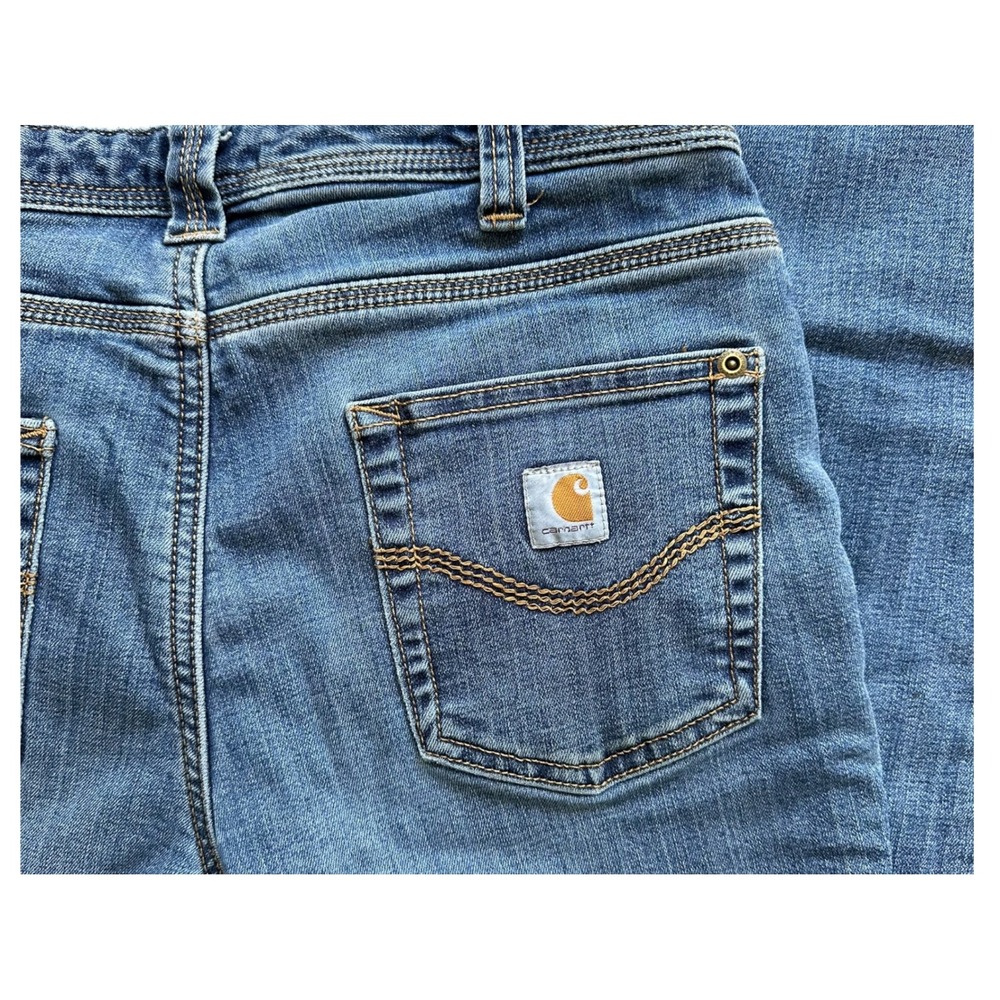 Carhartt Flannel Lined Straight Leg Jeans Women 6 Tall Workwear Denim Blue Pants - Picture 4 of 7